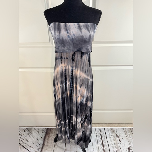 Enti Chic Vintage Tie-Dye Maxi Skirt in Black, Gray and Cream Medium - Picture 2 of 10